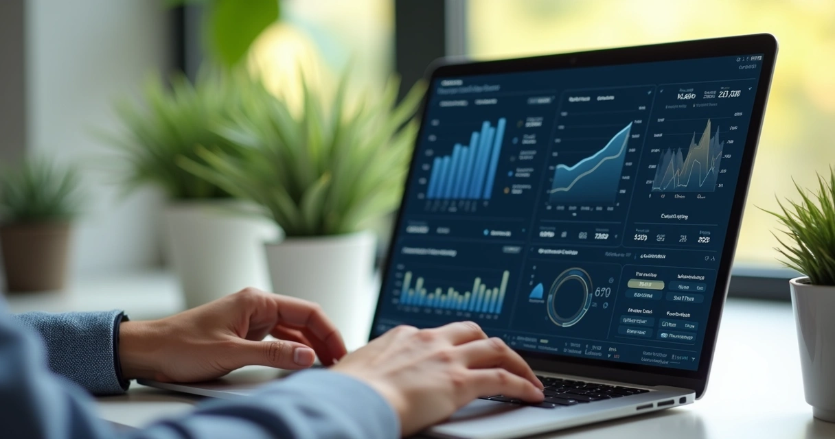 Dashboard digital com métricas de marketing em tela de notebook 