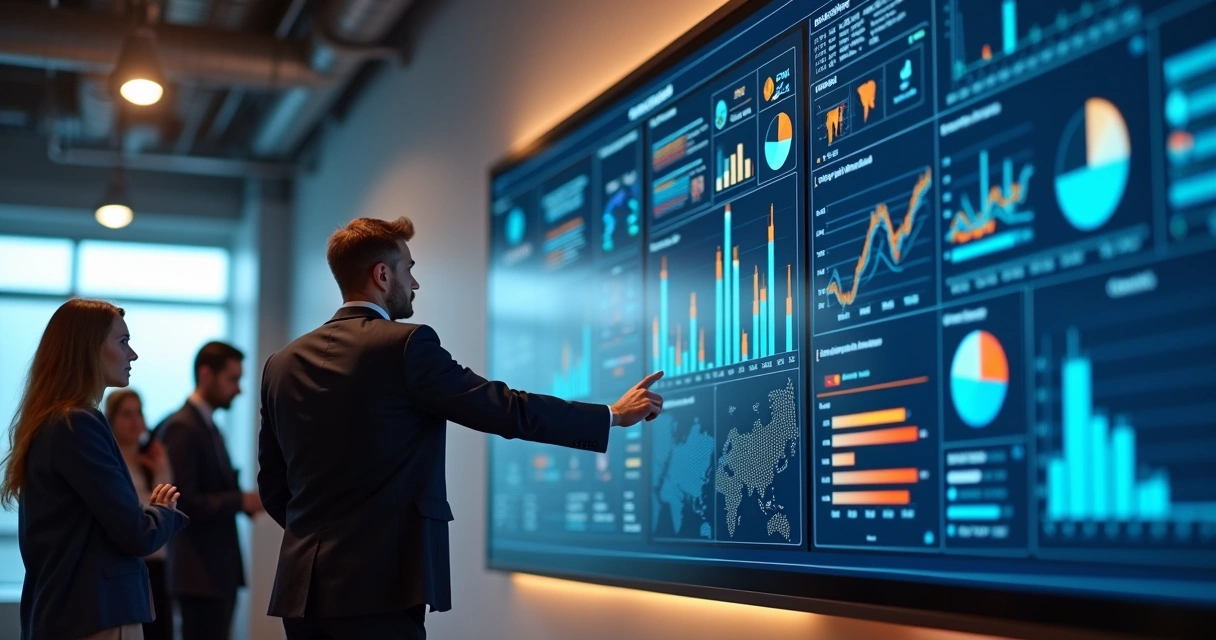 Painel digital de marketing integrado com gráficos e KPIs 
