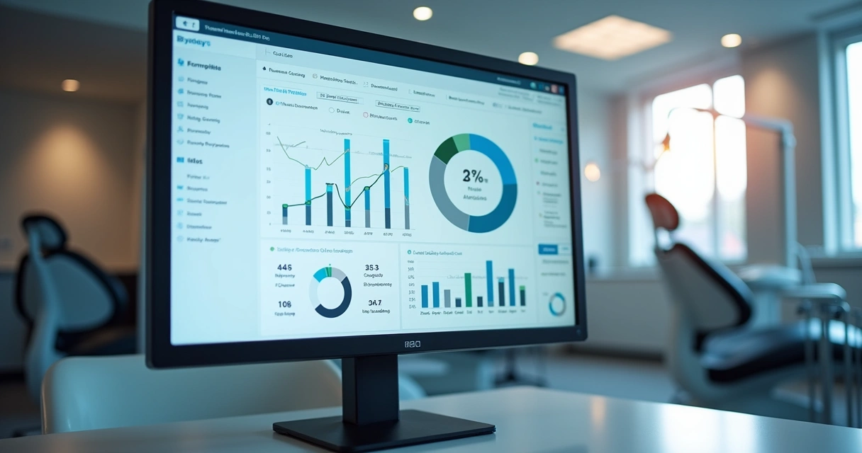 Dashboard de marketing odontológico com métricas de captação e conversão