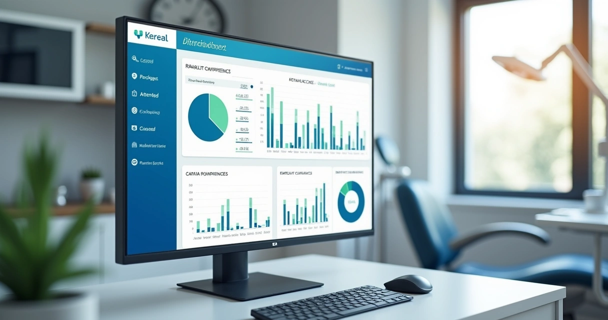 Dashboard com gráficos de agendamento e funil de atendimento odontológico 