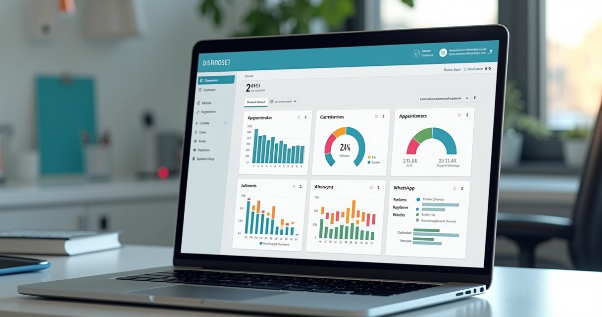 Dashboard de agendamentos e funil de pacientes na clínica 