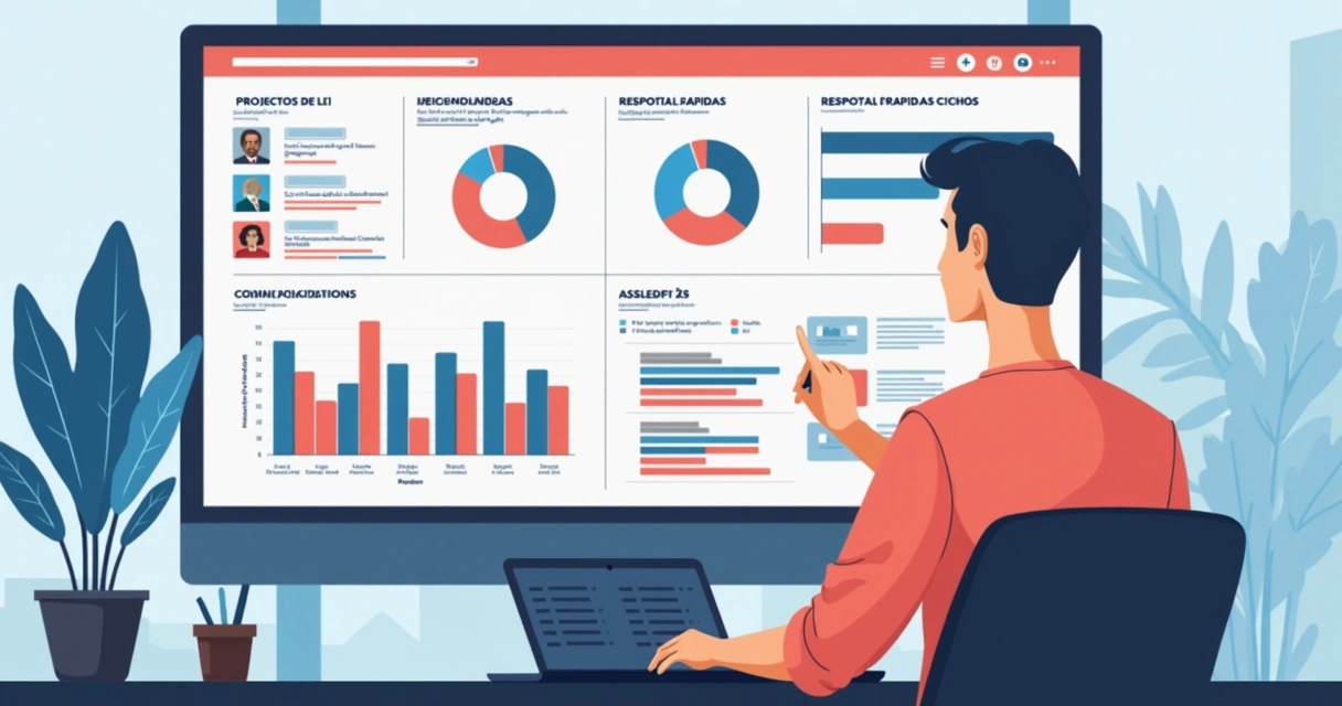 Painel digital com gráficos de comunicados políticos 