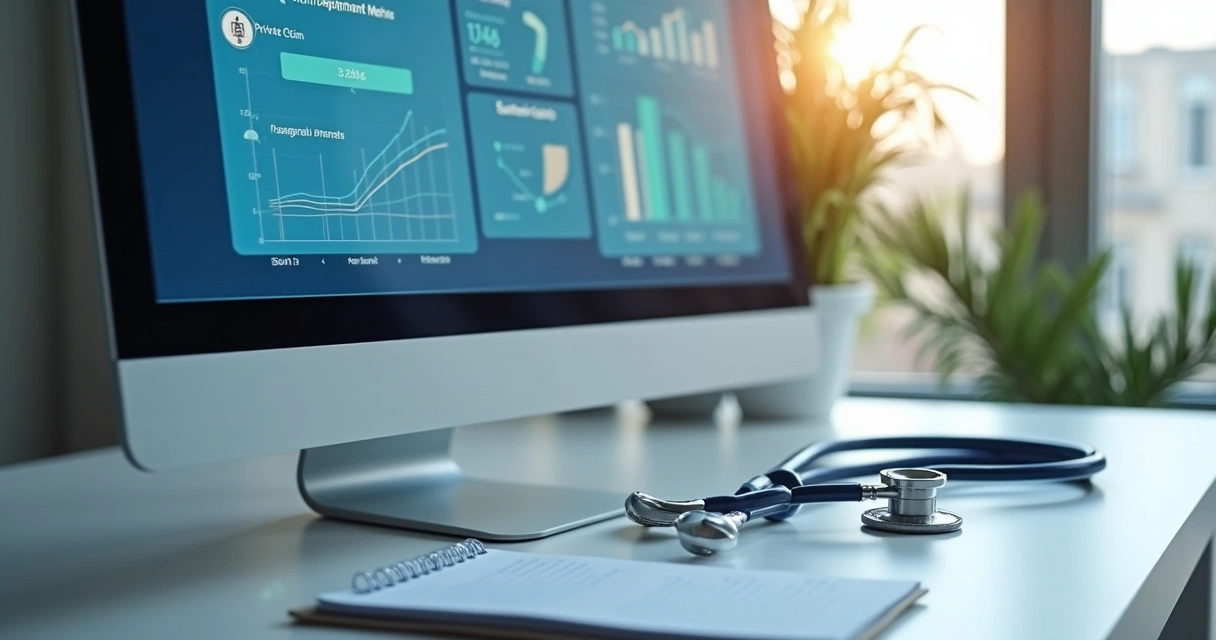 Dashboard digital com gráfico de métricas de pacientes de clínica 