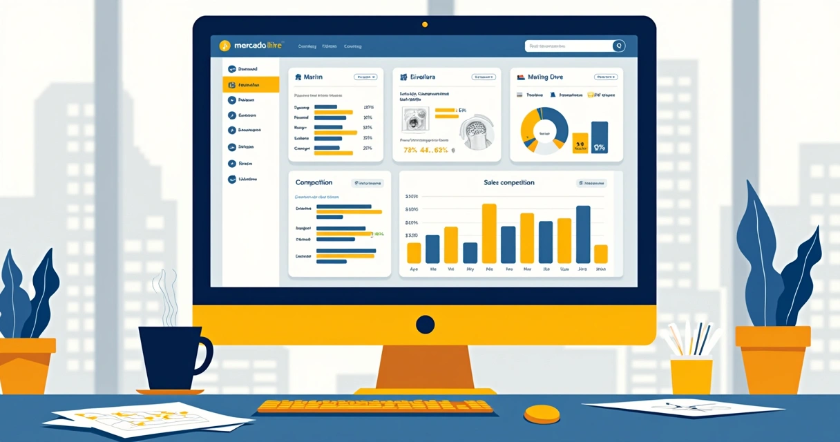 Dashboard de vendas Mercado Livre com métricas em destaque 