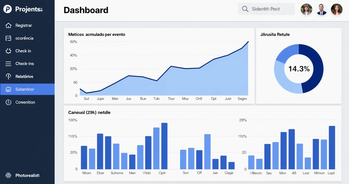 Dashboard mostrando gráfico de eventos acumulados por data 