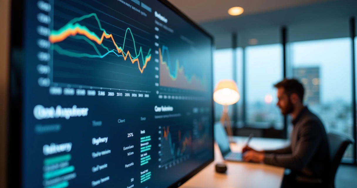 Tela de dashboard com métricas de agência digital em destaque 