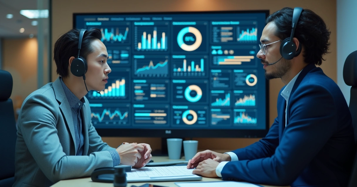 Dashboard com métricas de IA e humanos estudando resultados