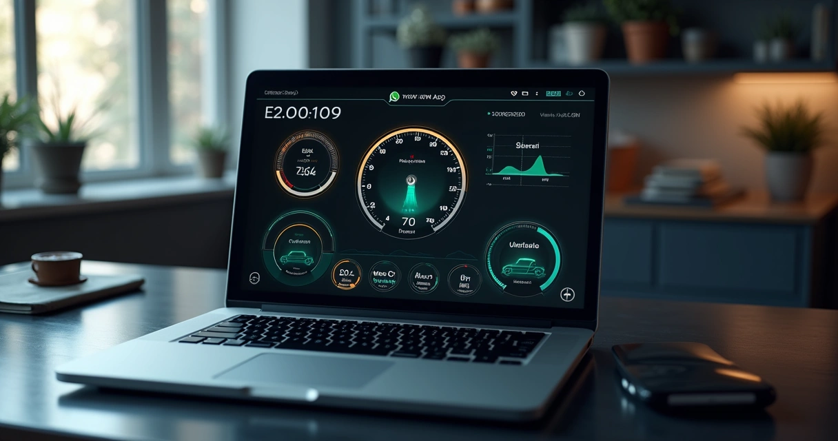 Tela de dashboard digital mostrando métricas de automação no WhatsApp com gráficos e indicadores coloridos em ambiente de escritório moderno 