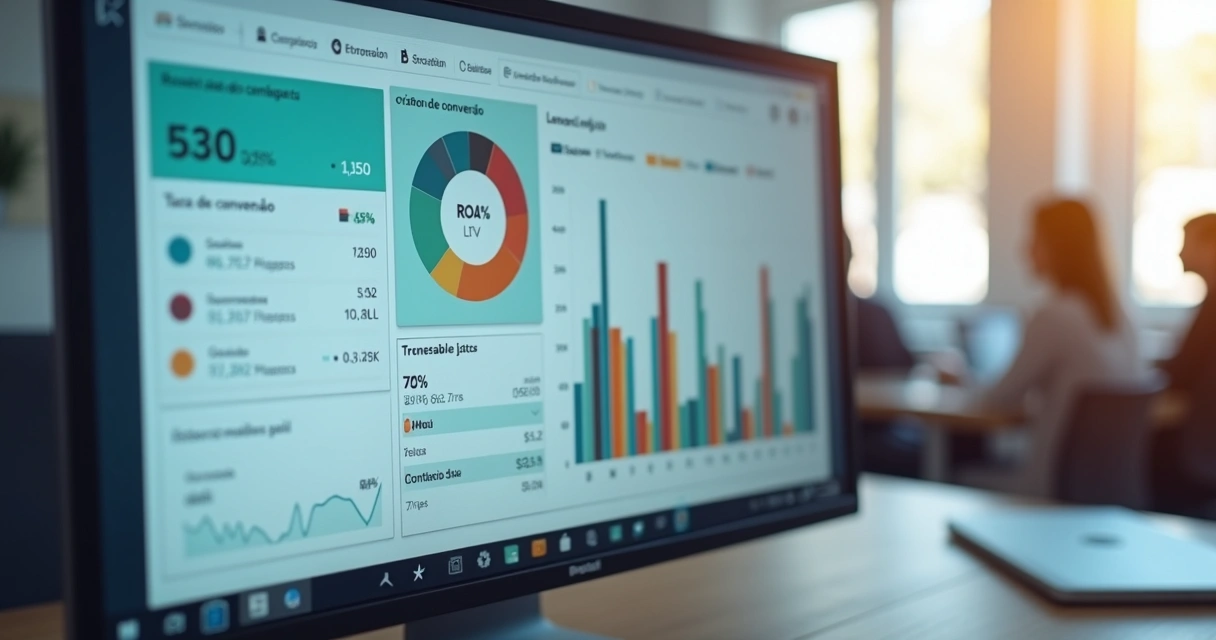Dashboard apresentando métricas avançadas de campanhas digitais 