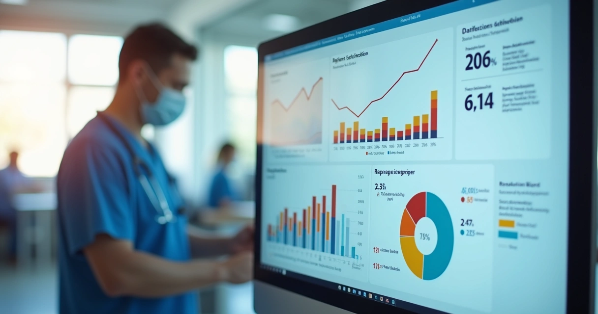 Tela de dashboard com gráficos de métricas de atendimento para clínicas 