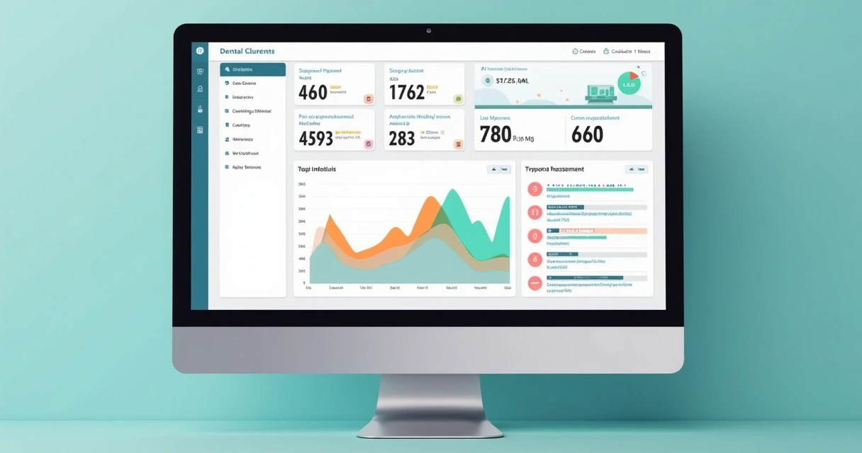 Dashboard de métricas de captação e conversão de clínica odontológica em monitor de computador 