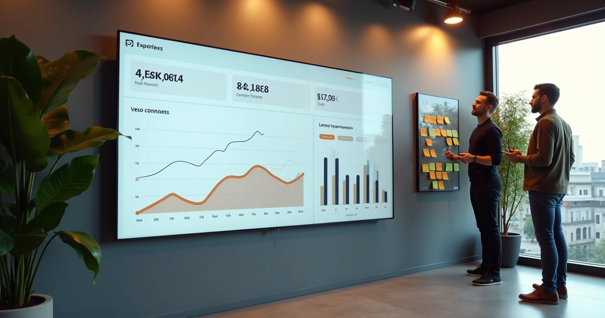 Dashboard com métricas de crescimento em tela grande 