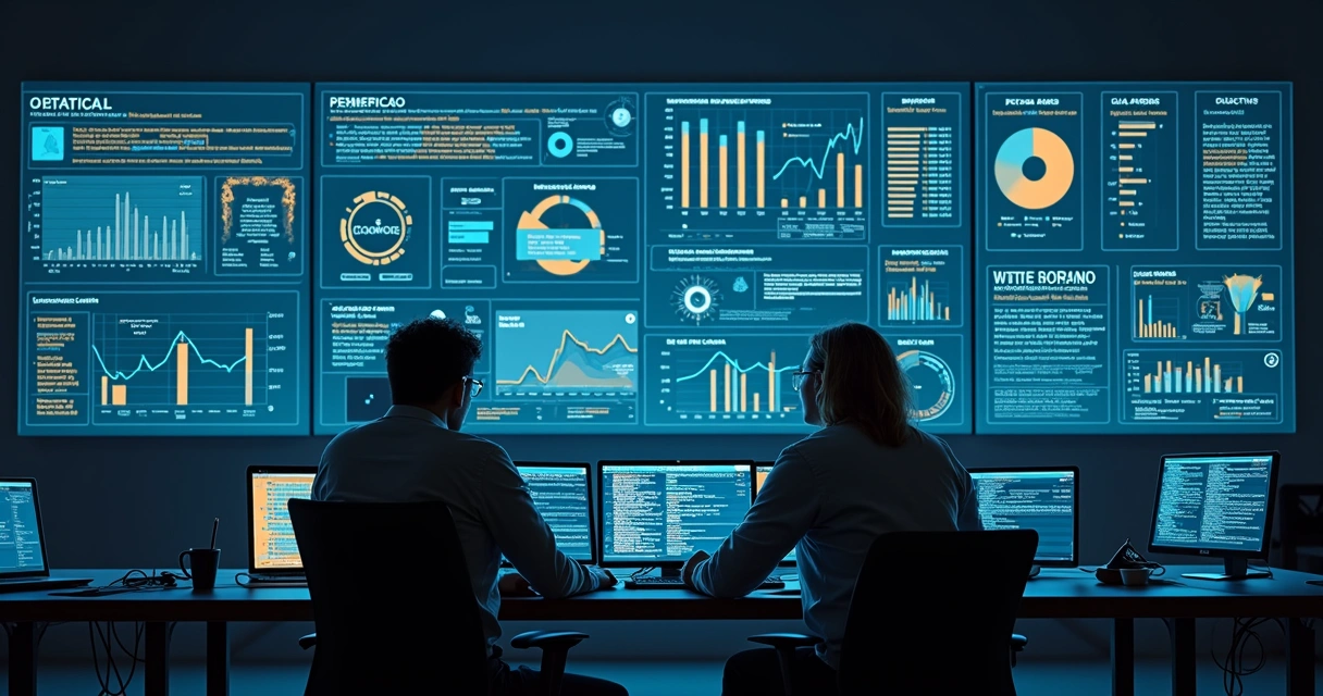Dashboard de métricas de desenvolvimento exibido em tela grande 