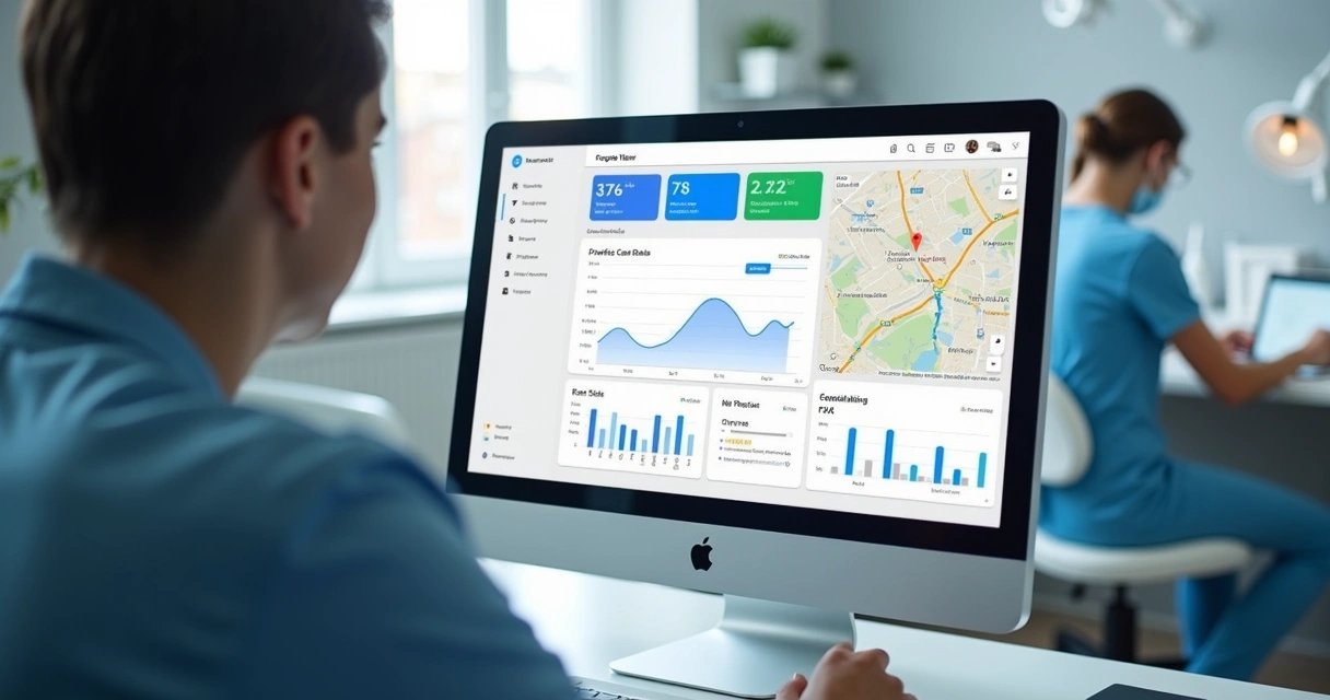 Tela de dashboard com métricas de Google Maps para clínica odontológica