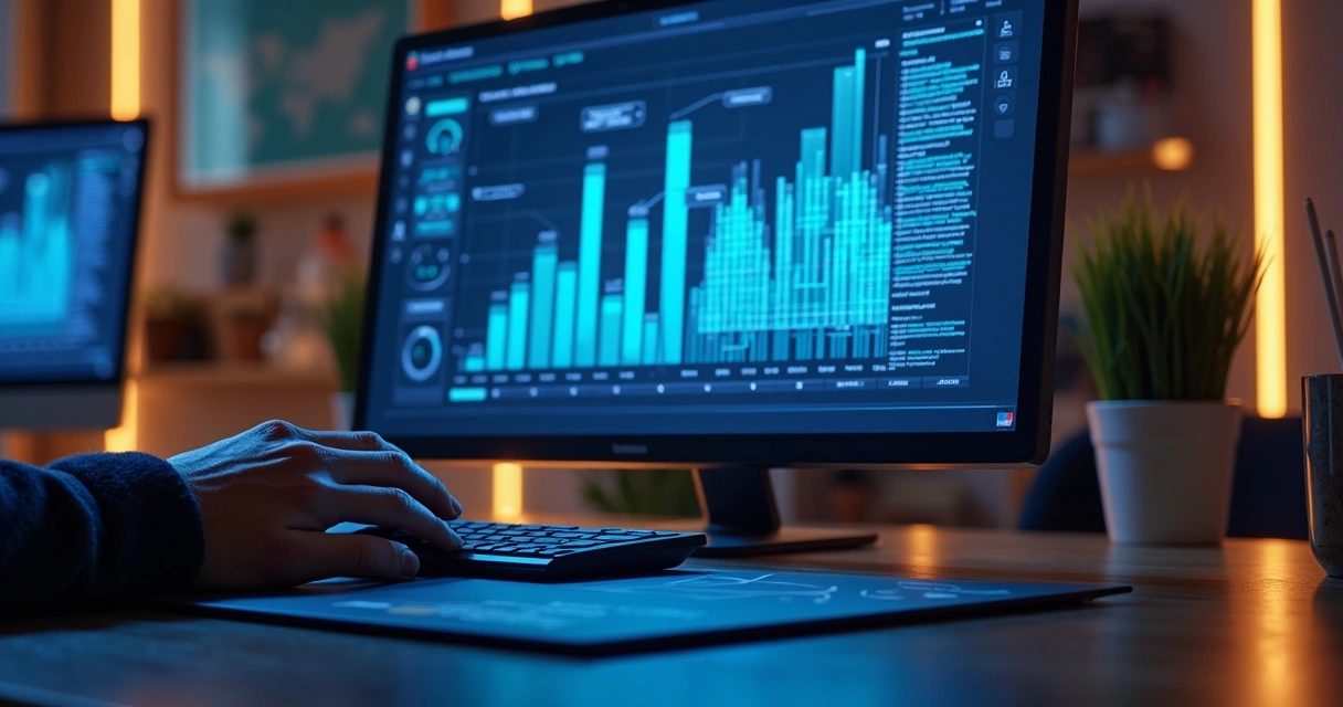 Dashboard de métricas de influência digital e gráficos em tela 