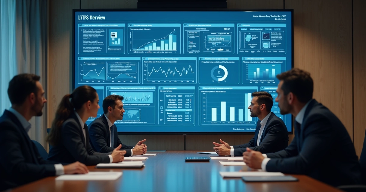 Painel digital mostrando métricas jurídicas em escritório moderno 