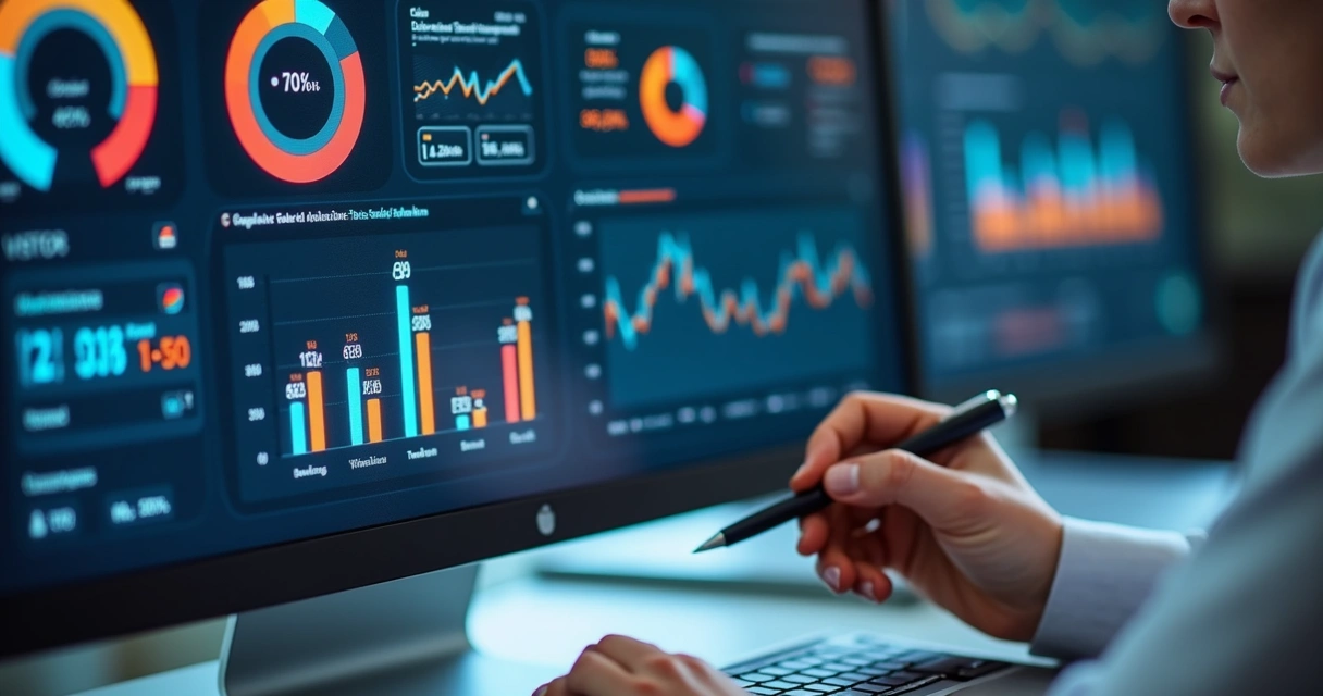 Painel digital com métricas e KPIs do negócio 