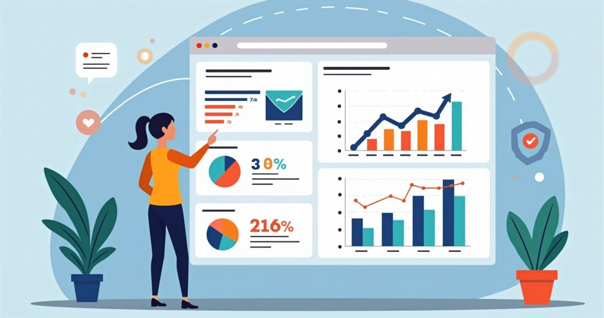Dashboard com gráficos de conversão, teste A/B e análises de landing page.
