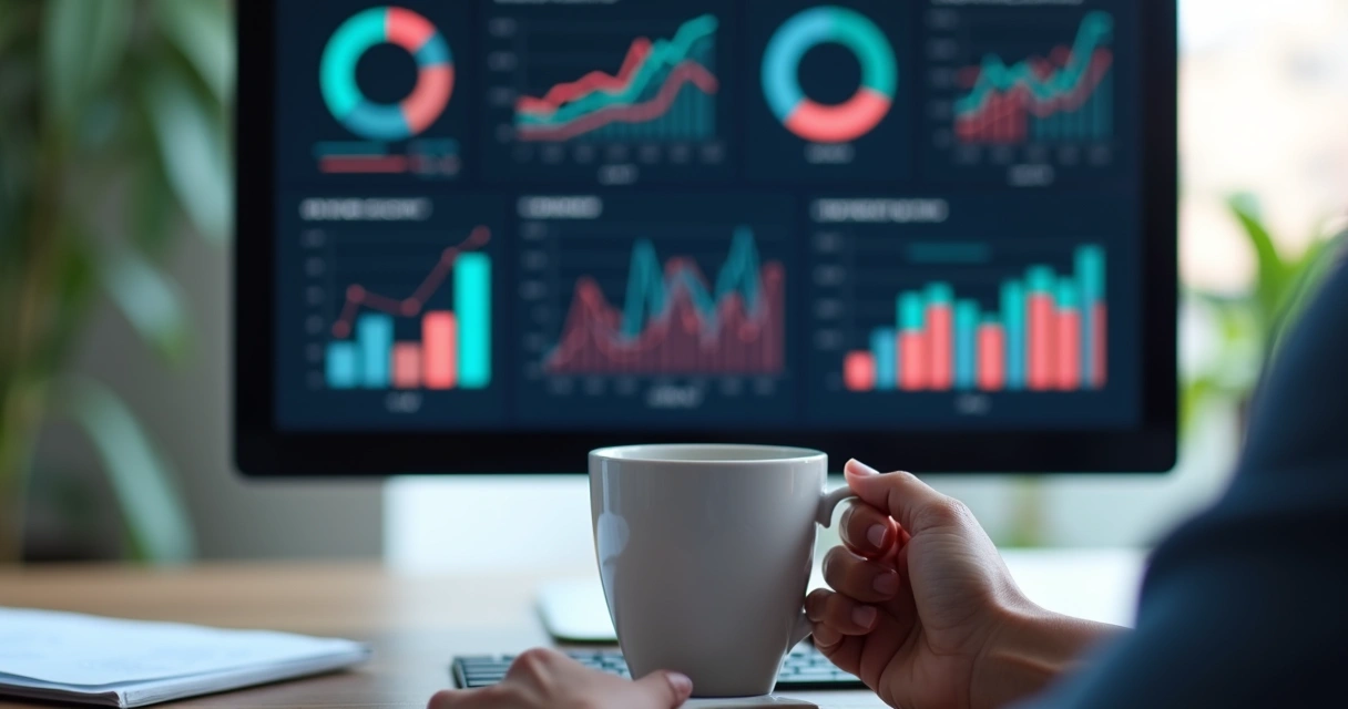 Painel digital com métricas de marketing analisadas em monitor 