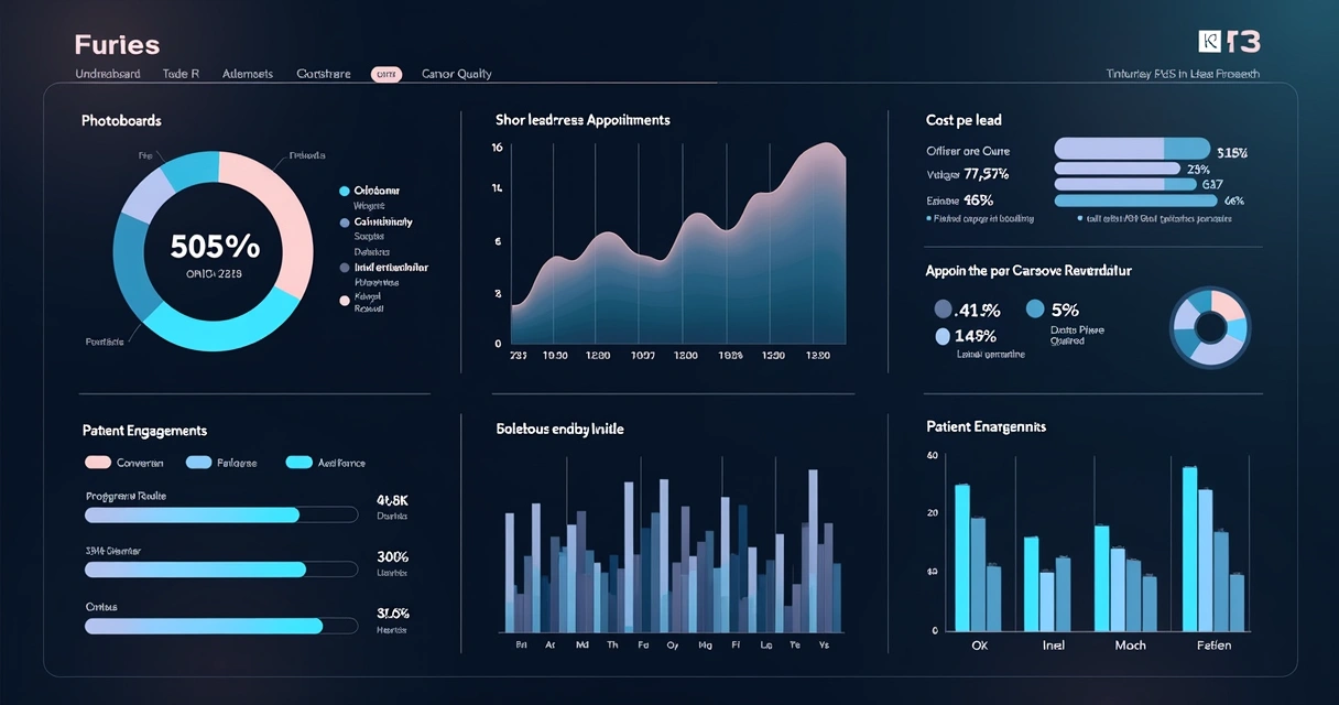 Dashboard digital com gráficos e indicadores de métricas de leads para clínicas de saúde 