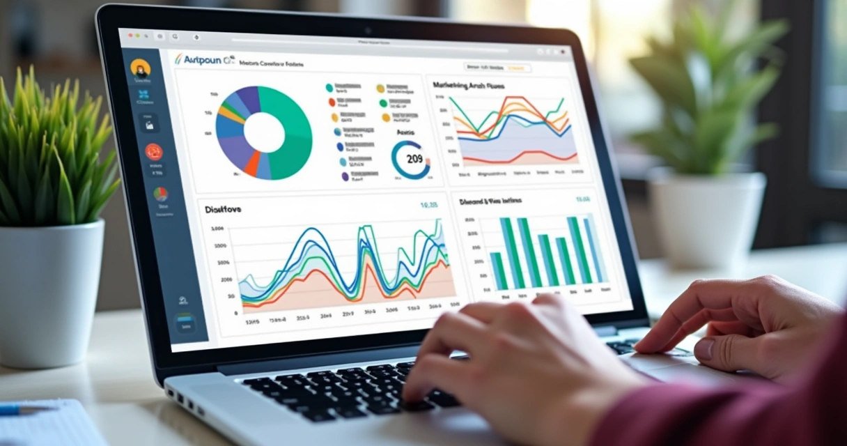 Dashboard de métricas de marketing exibindo resultados em gráficos 