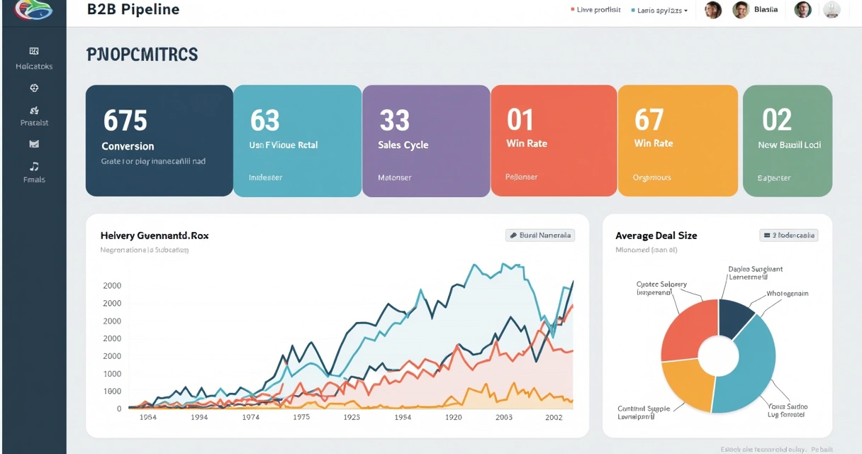 Dashboard de métricas pipeline B2B com indicadores chave em destaque