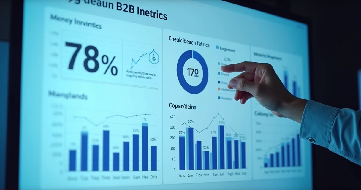 Dashboard de métricas de proposta B2B com gráficos de engajamento 