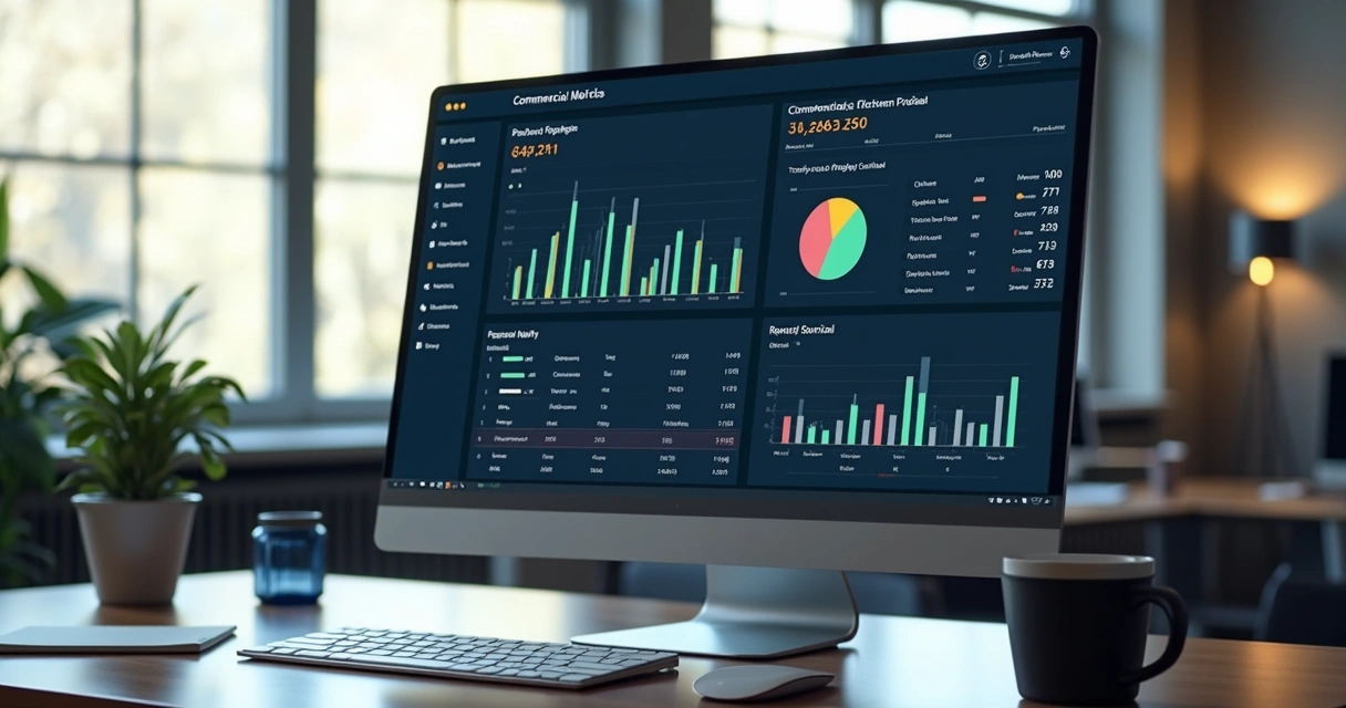 Dashboard de métricas de proposta comercial em tela de computador 