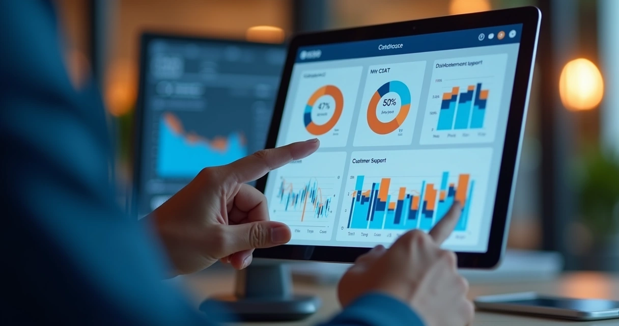 Dashboard com métricas de NPS, CSAT e churn visíveis 