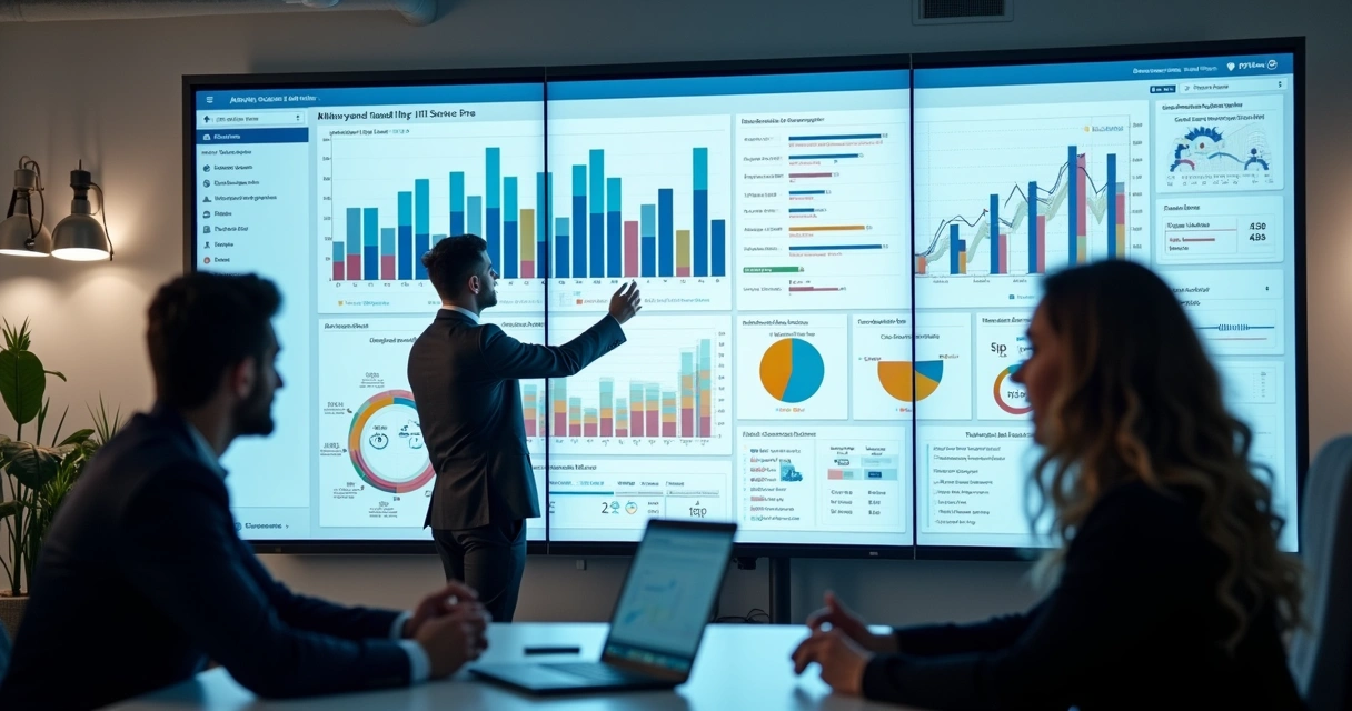 Painel digital mostrando métricas de chamados de TI e indicadores de desempenho 