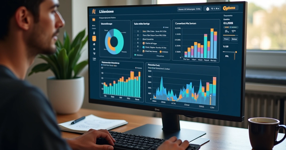 Dashboard com métricas de vendas em tela de computador 