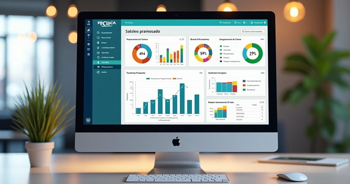 Dashboard de métricas de vendas mostrando gráficos e dados de proposta digital 