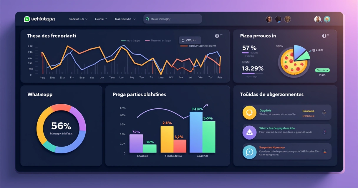 Dashboard mostra métricas de grupos de WhatsApp corporativos em gráficos 