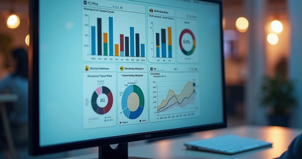 Dashboard de mídia paga mostrando gráficos e métricas 