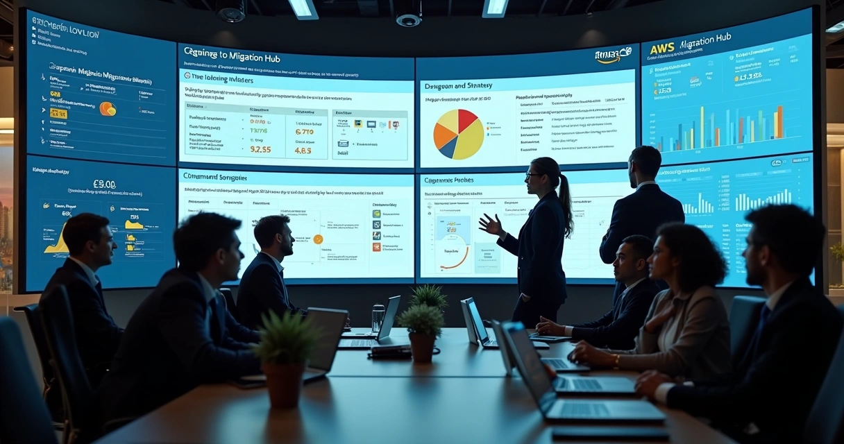 Dashboard do AWS Migration Hub com métricas e processos de migração 