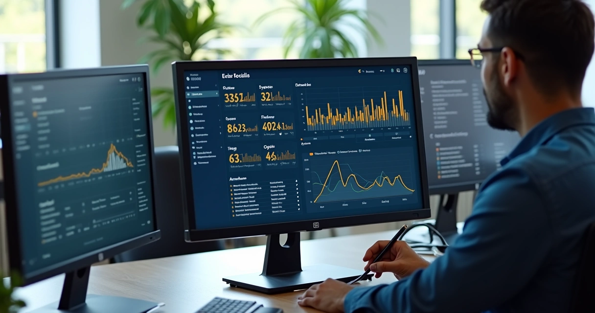 Dashboard de mineração de dados judiciais em tela de computador, focado em busca de precatórios 