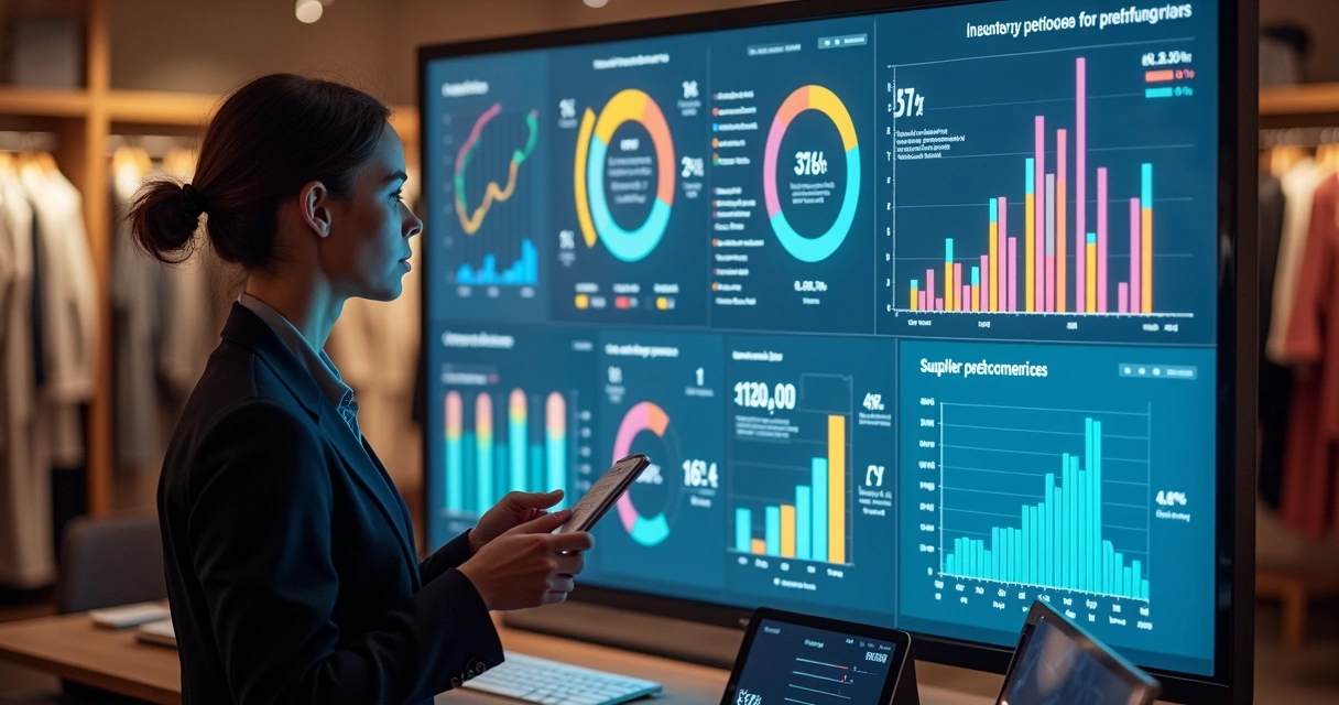 Dashboard de vendas de moda com indicadores visualizados 