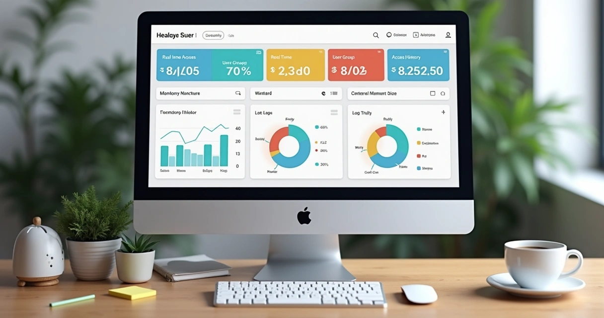 Dashboard de monitoramento de acessos em tela de computador 
