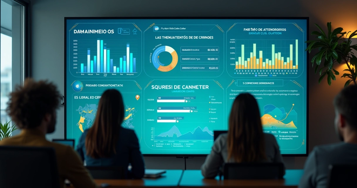 Dashboard mostra métricas de agente digital com gráficos coloridos 
