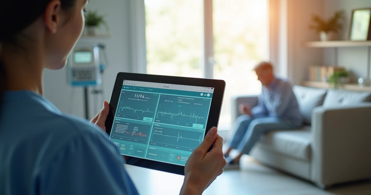 Dashboard clínico de telemonitoramento em uso em tablet