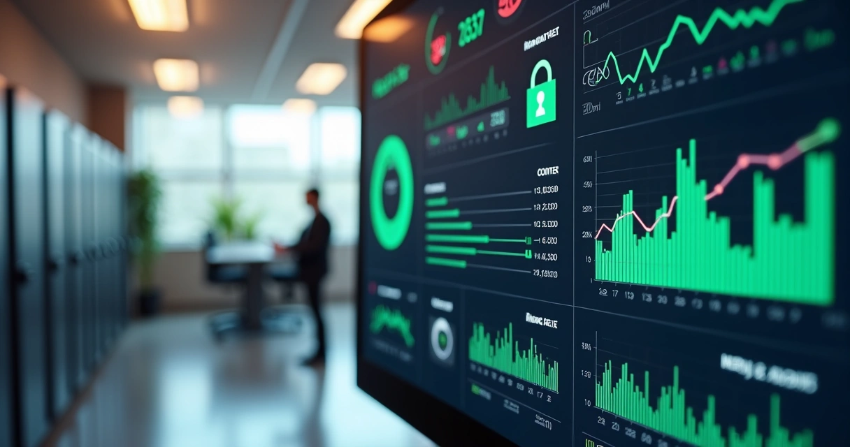 Dashboard digital com gráficos de monitoramento de dados 