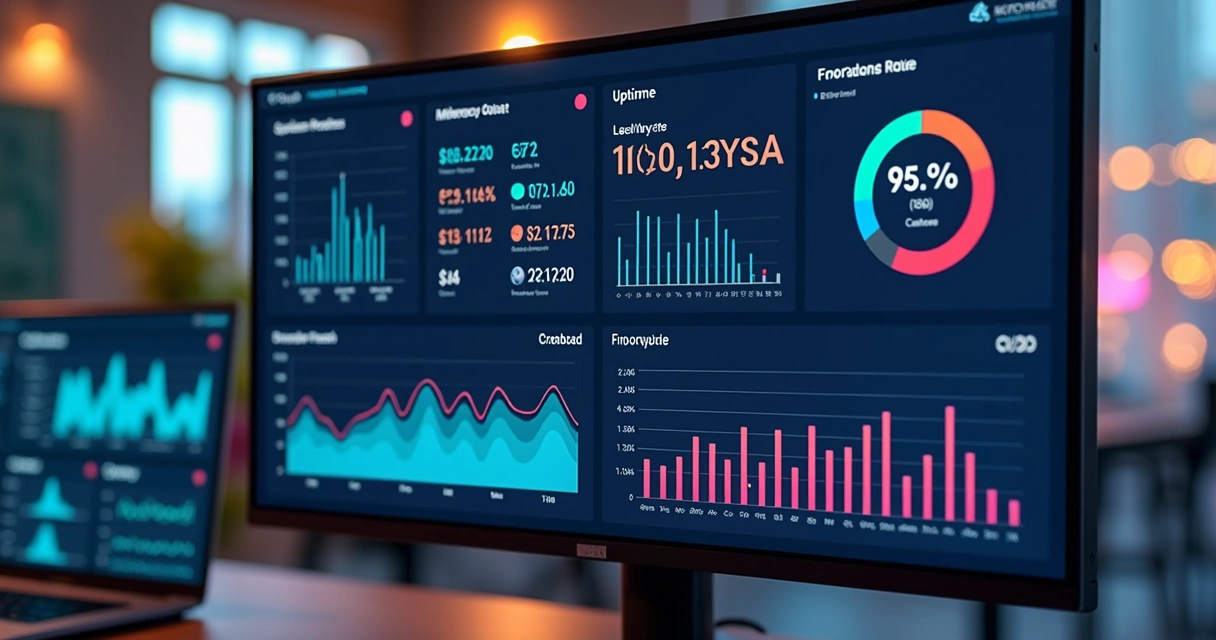 Tela de dashboard de sistema com gráficos de disponibilidade em tempo real 
