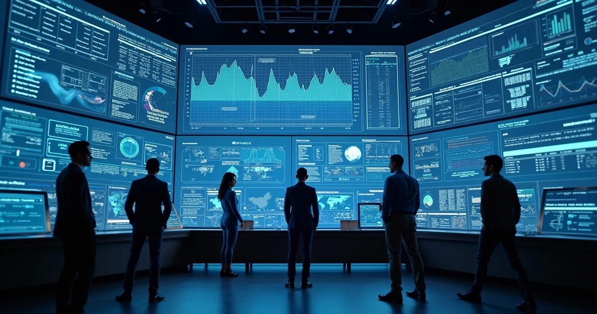Painel digital de controle empresarial com gráficos em tempo real 