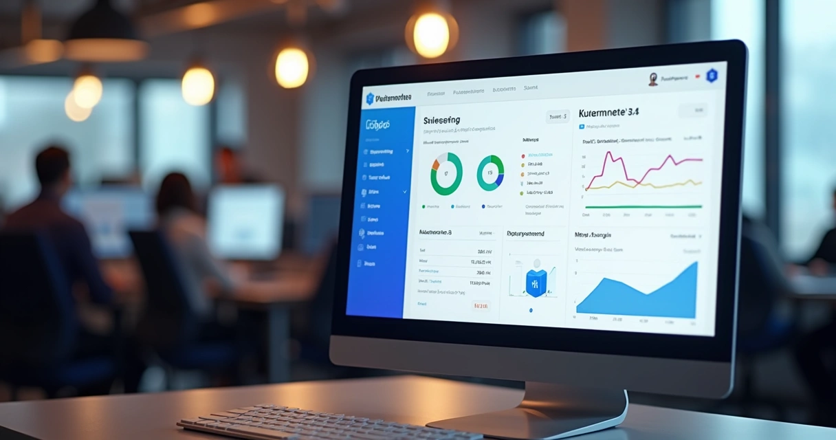 Tela de dashboard com gráficos de monitoramento de clusters Kubernetes 
