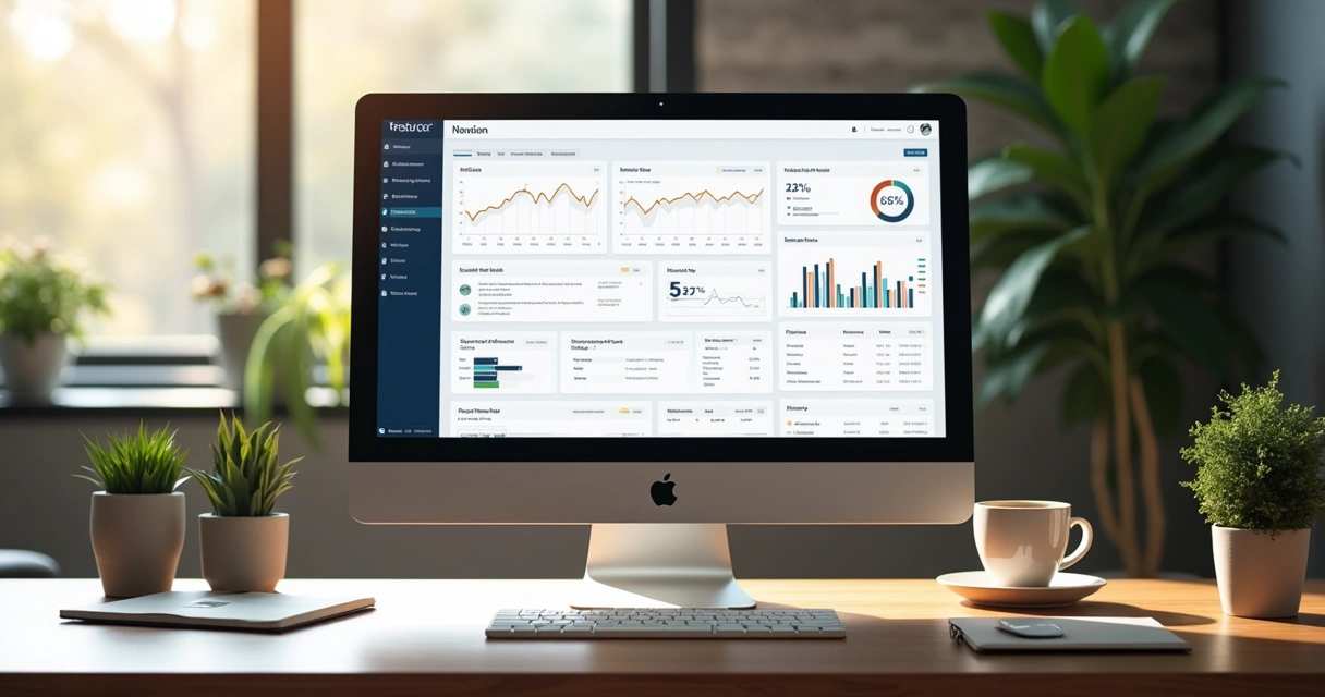 Dashboard em Notion mostrando painéis de monitoramento de tarefas empresariais 