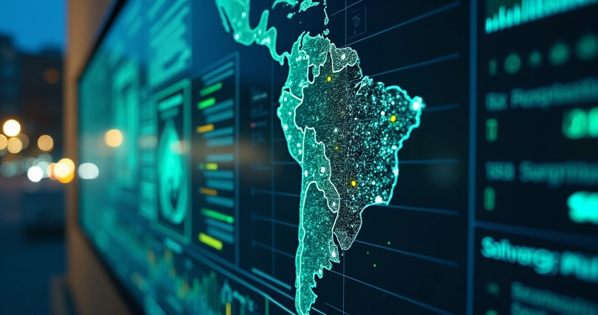 Dashboard digital colorido mostrando obras e investimentos mapeados no Brasil 