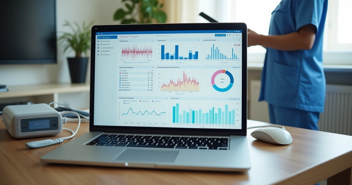 Dashboard digital exibindo dados de paciente de home care