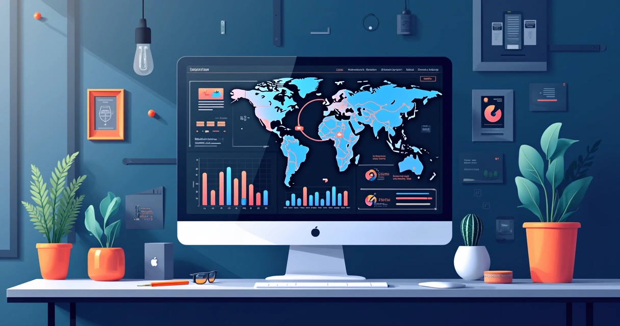 Dashboard de monitoramento de rede com gráficos e mapas coloridos 