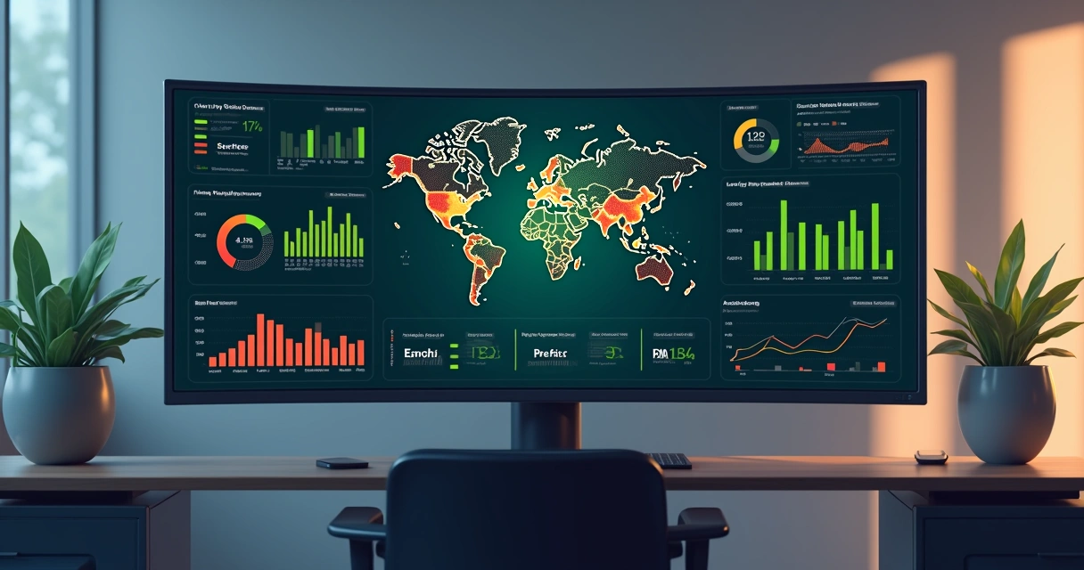 Dashboard digital com gráficos de status e desempenho da rede óptica 