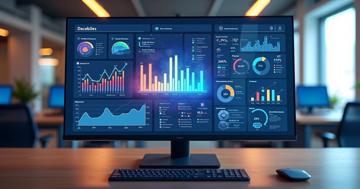 Dashboard colorido mostrando automações e desempenho de bots 
